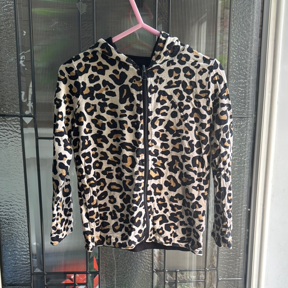 Posh Peanut Leopard Print Reversible Zip-Up Hoodie - 2t